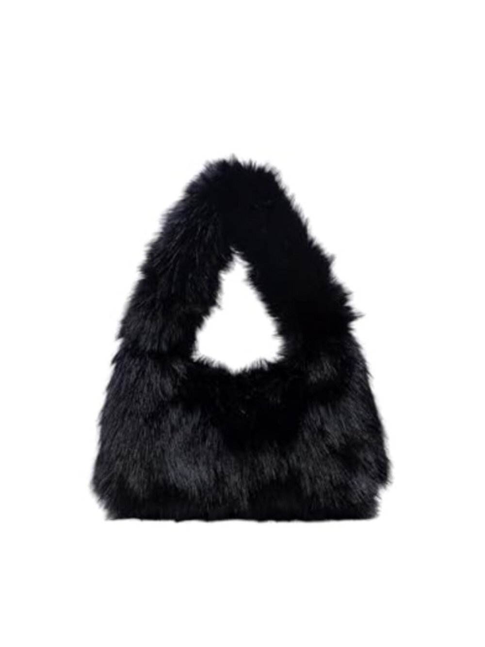 Faux Fur Crescent Shoulder Bag Fuzzy Plush Underarm Handbag Hobo Tote